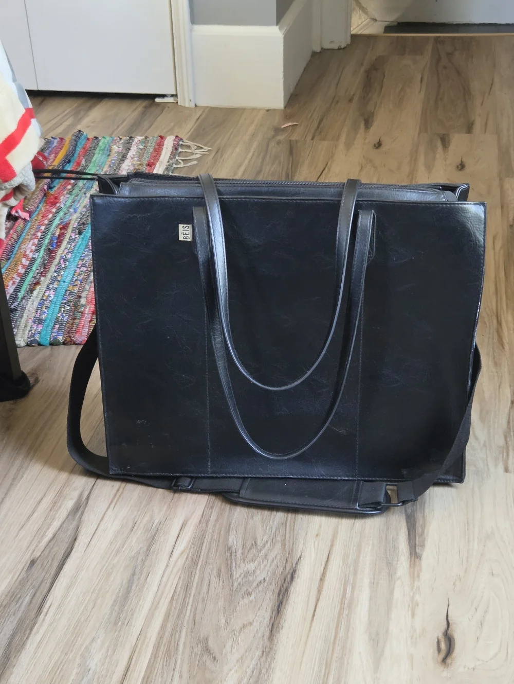 Beis Black Leather Tote Bag - Designer-Inspired Women's Shoulder Bag - Picture 6 of 13